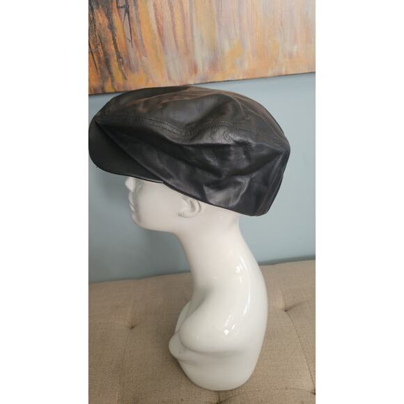 Vintage Oracle USA Black Leather Greek Fisherman Biker Cap – Made in USA – Size - Picture 4 of 8